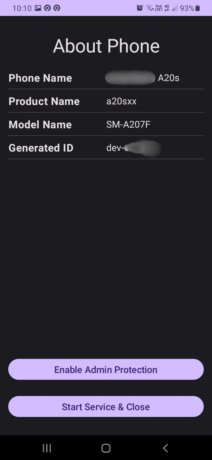 Device ID displayed