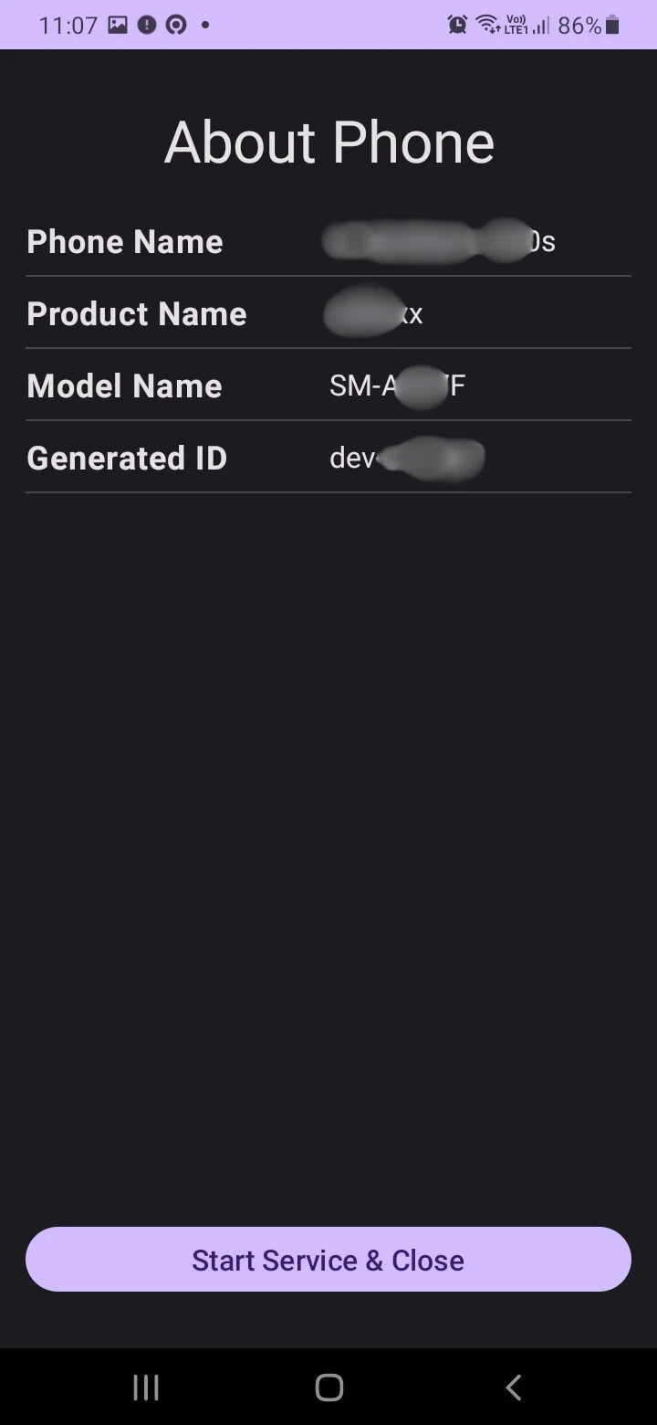 Start service screen