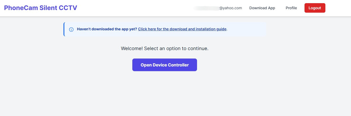 Dashboard with Open Device Controller button
